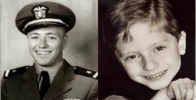 Comparação lado a lado entre a fotografia de um piloto militar da Segunda Guerra Mundial e a foto de um menino associado a um famoso caso de memórias de vida passada investigado por pesquisadores da Universidade da Virgínia.