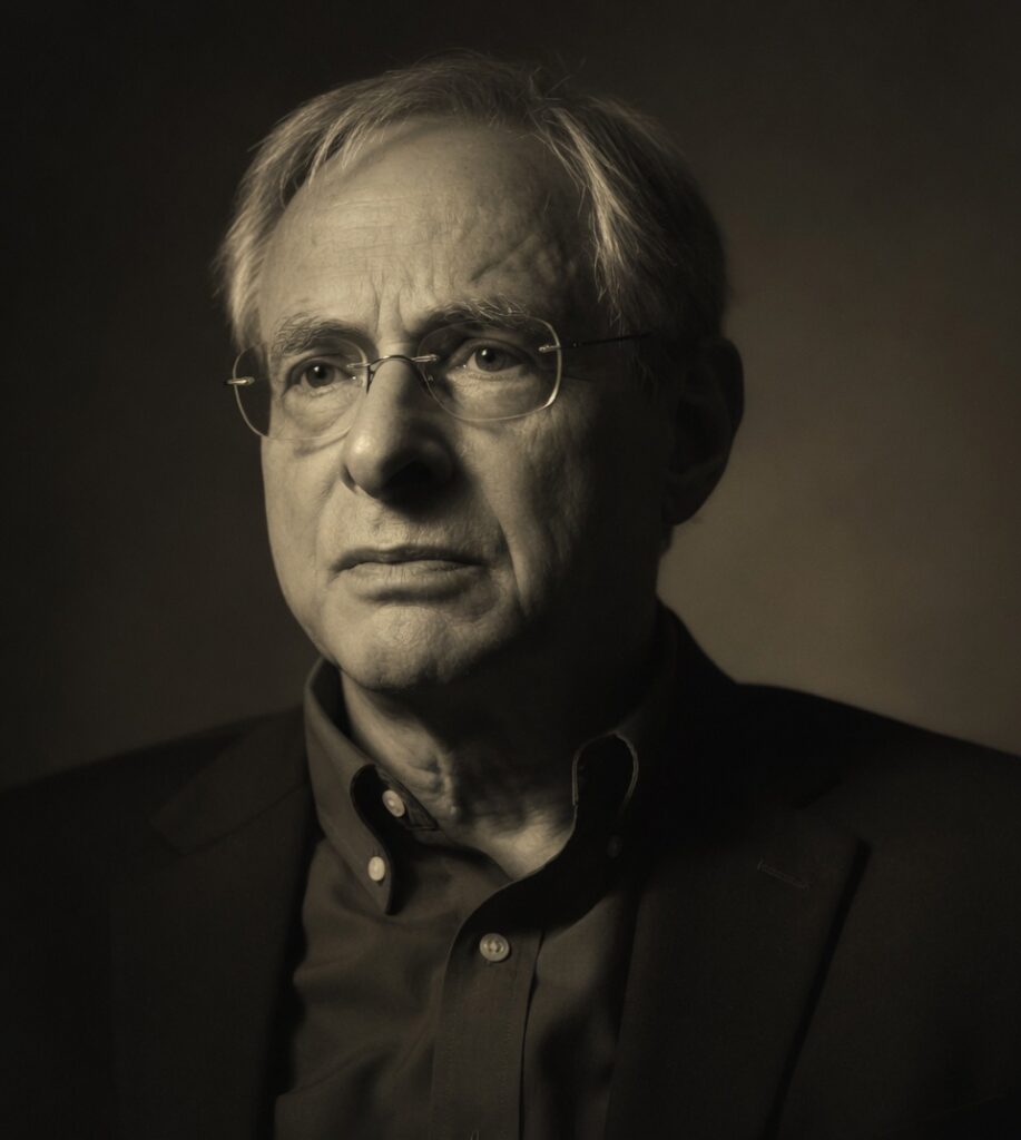 Retrato estilizado do psiquiatra Bruce Greyson, professor emérito da Universidade de Virginia e principal investigador mundial de experiências de quase-morte