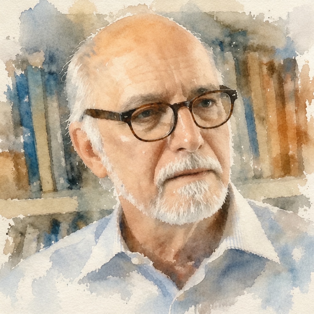 Retrato em aquarela do neurocirurgião Edson Amâncio, autor do livro Experiências de Quase Morte: Ciência, Mente e Cérebro