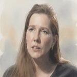 Retrato em aquarela de Pam Reynolds, cantora americana que viveu uma experiência de quase morte em 1991